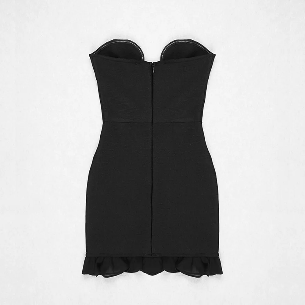 Sexy Strapless V-Neck Ruffle Skinny Mini Bandage Dress