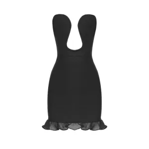 Sexy Strapless V-Neck Ruffle Skinny Mini Bandage Dress