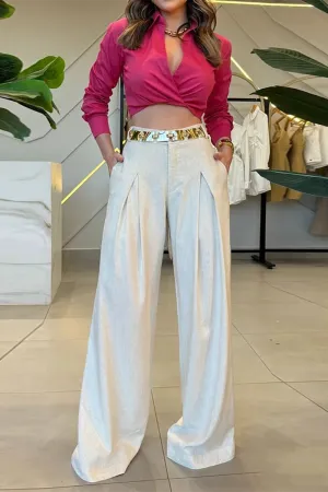 Sexy Street Pocket Patchwork Turndown Collar Long Sleeve Two Pieces(No Belt)