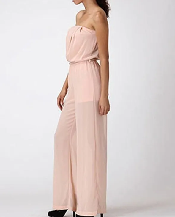 Sheer Pink Jumpsuit With Chain Belt