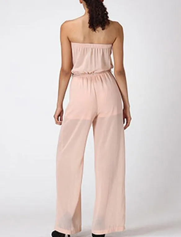 Sheer Pink Jumpsuit With Chain Belt