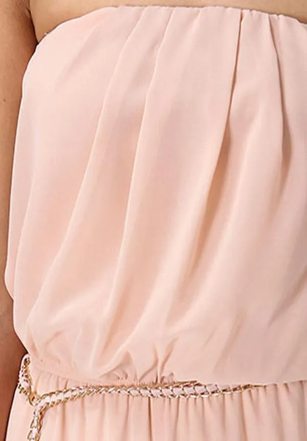Sheer Pink Jumpsuit With Chain Belt