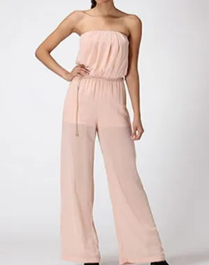 Sheer Pink Jumpsuit With Chain Belt