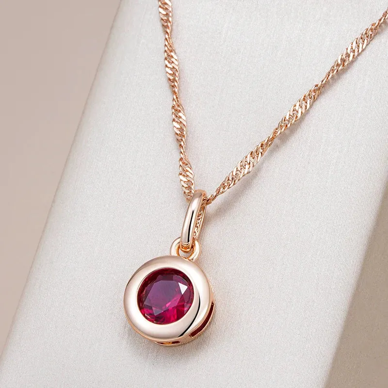 Shiny Red Natural Zircon Pendant Necklace – Rose Gold Ethnic Vintage Jewelry