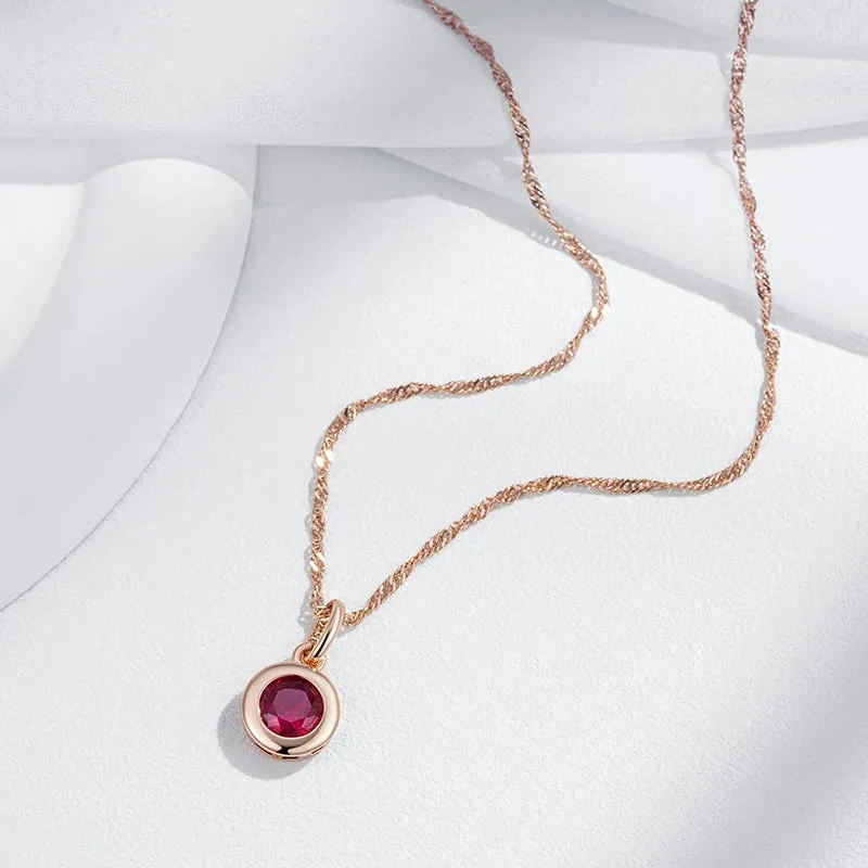 Shiny Red Natural Zircon Pendant Necklace – Rose Gold Ethnic Vintage Jewelry