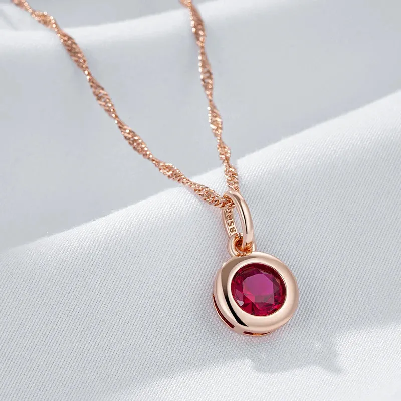 Shiny Red Natural Zircon Pendant Necklace – Rose Gold Ethnic Vintage Jewelry