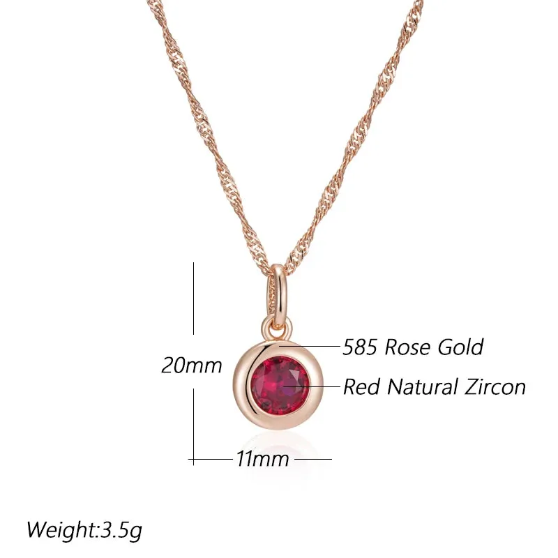 Shiny Red Natural Zircon Pendant Necklace – Rose Gold Ethnic Vintage Jewelry