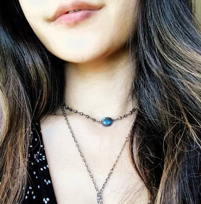 Shooting Star Gemstone Rosary Choker Necklace