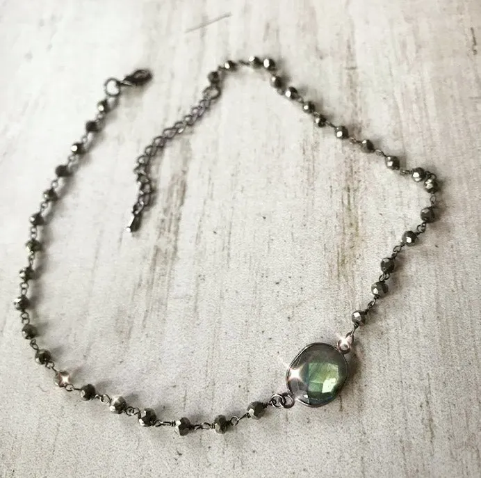Shooting Star Gemstone Rosary Choker Necklace