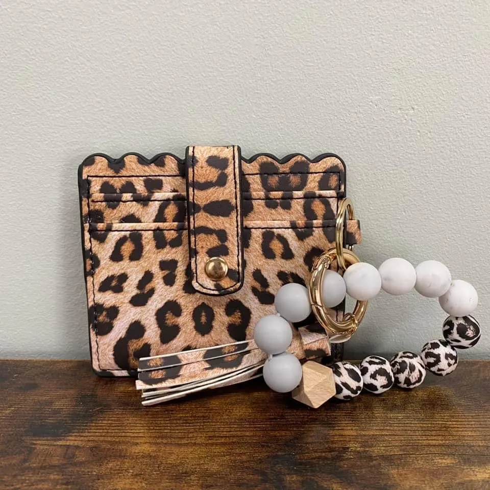 Silicone Bracelet Keychain Card Holder - Faux Leather Animal Print