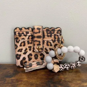 Silicone Bracelet Keychain Card Holder - Faux Leather Animal Print