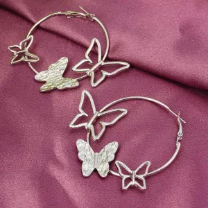 Silver Butterfly Hoop Earrings