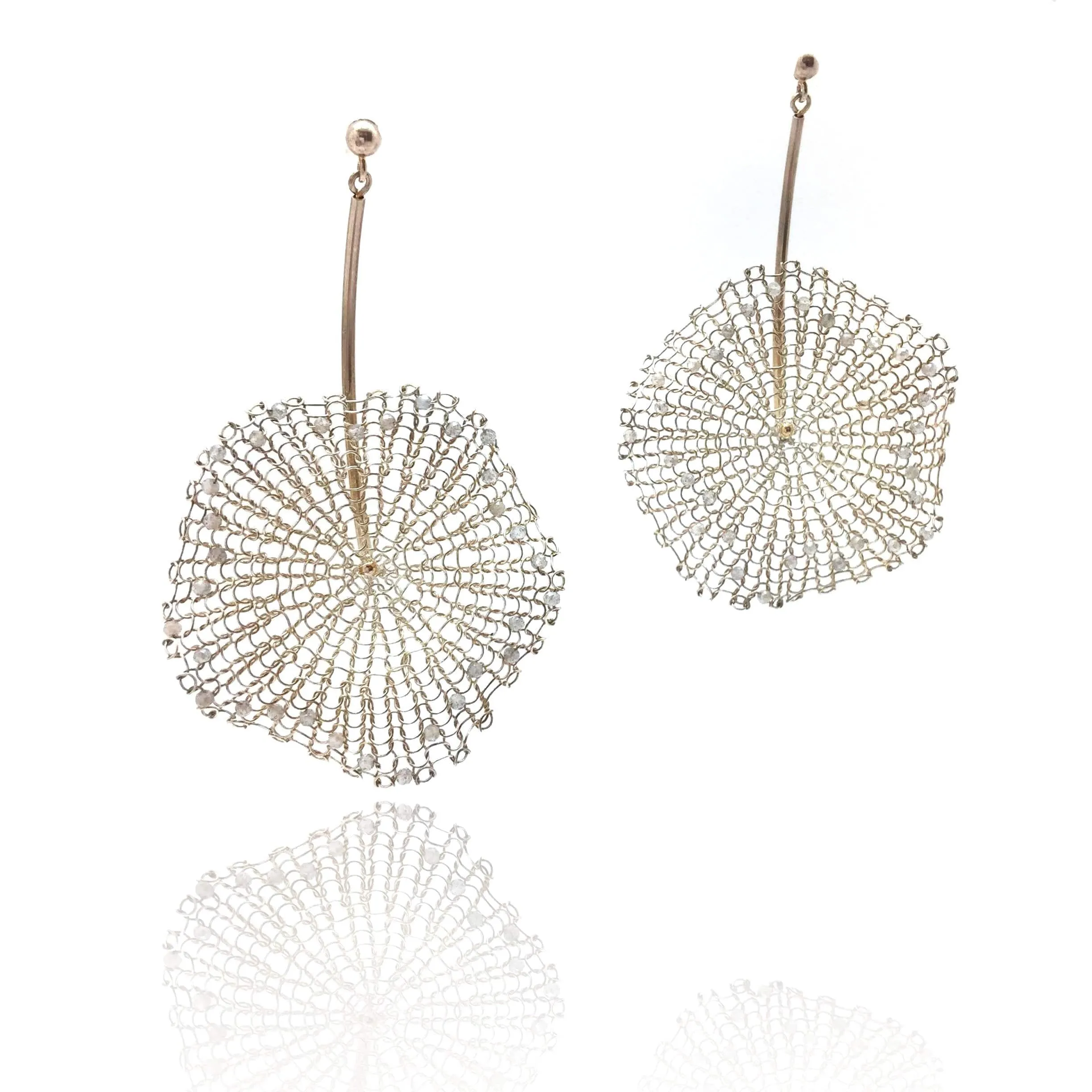 Silver Crocheted Burst Earrings