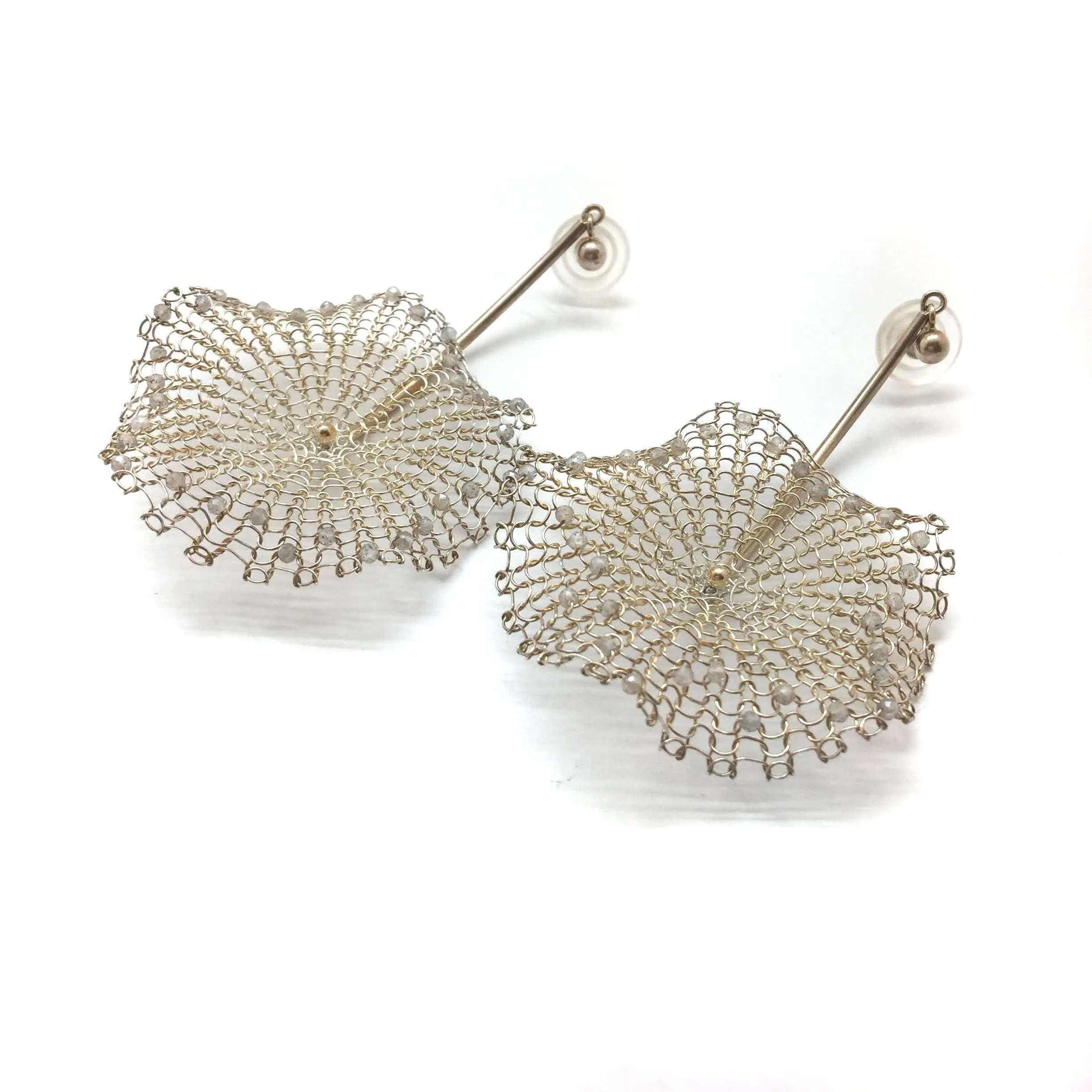 Silver Crocheted Burst Earrings