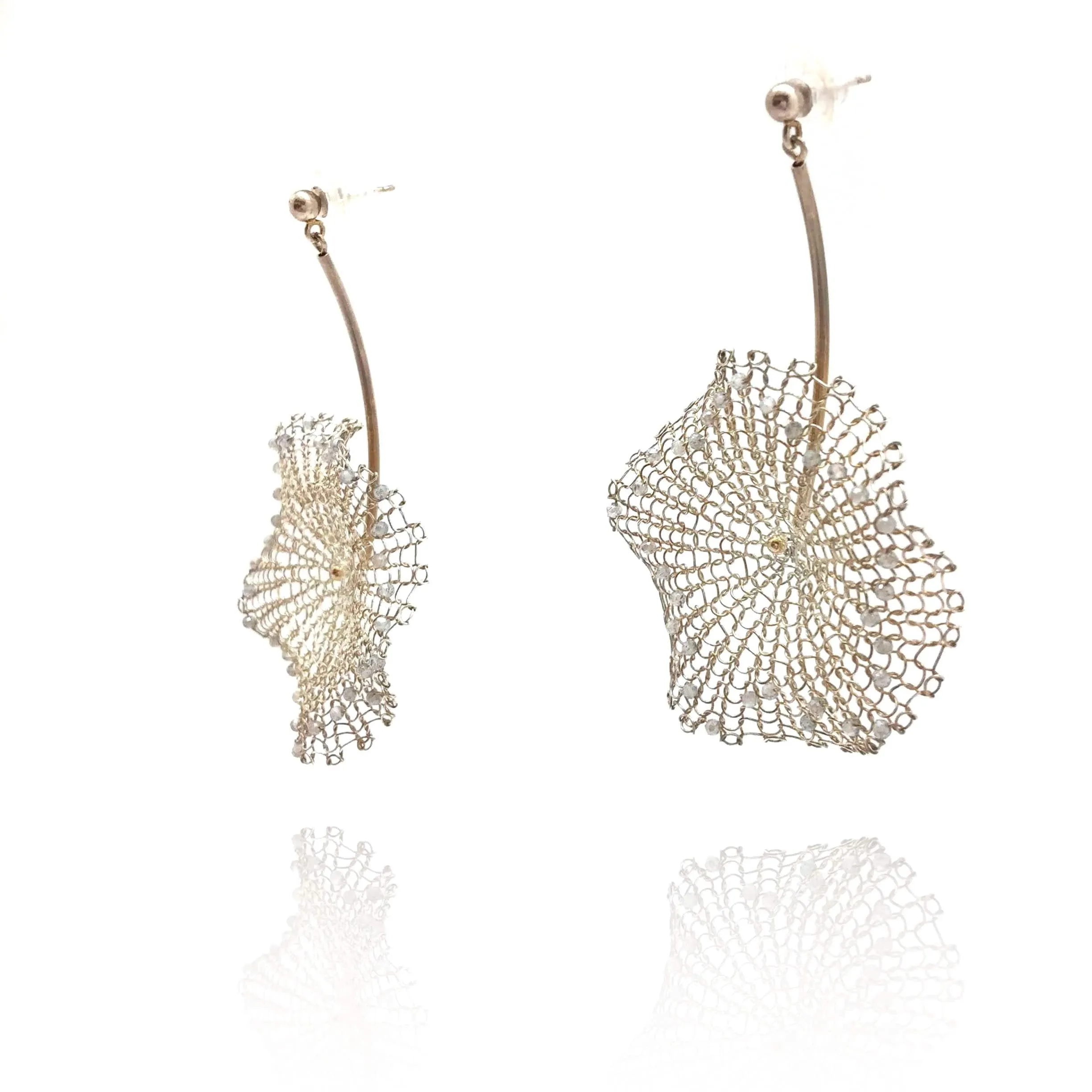Silver Crocheted Burst Earrings