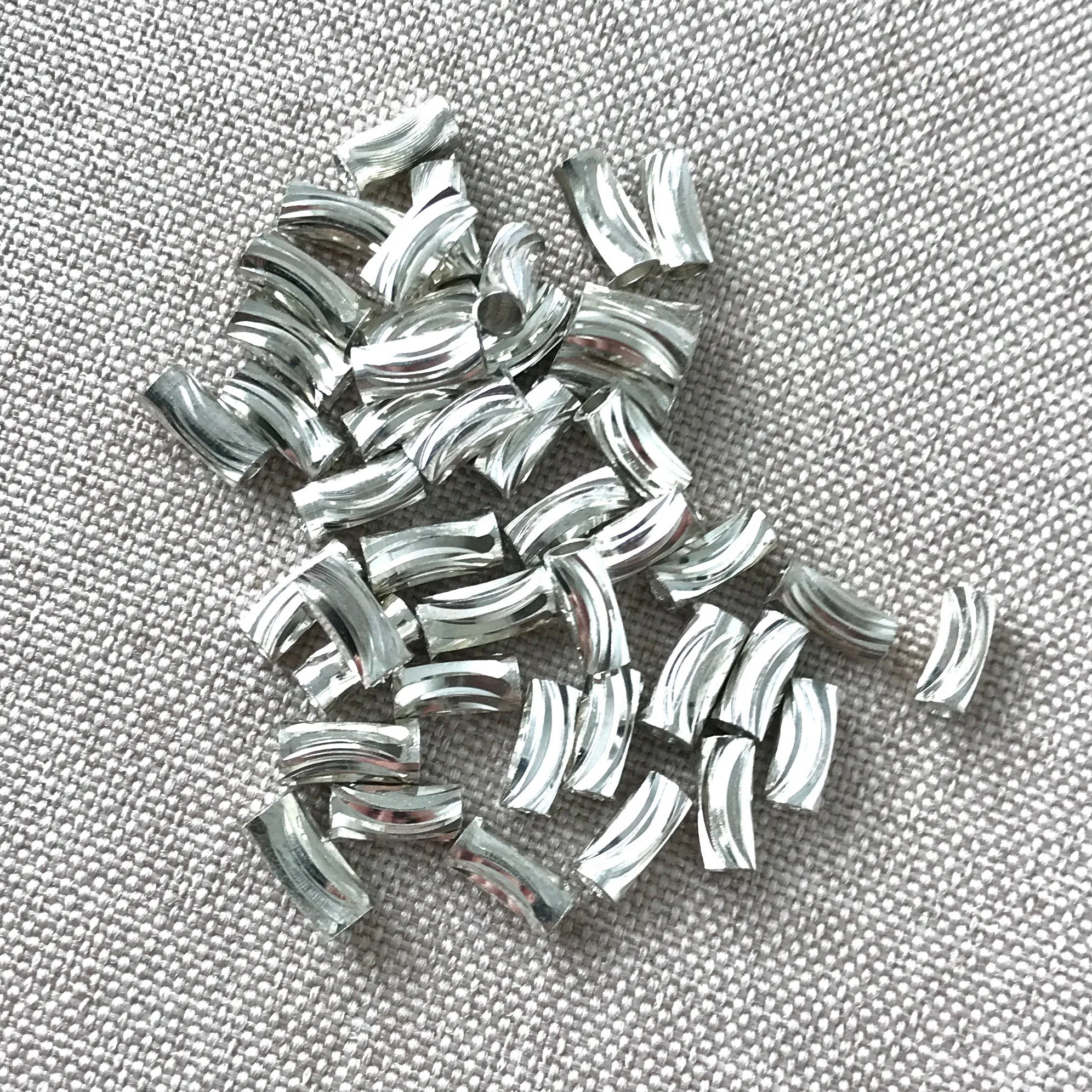 Silver Diamond Cut Tube Beads - 7mm x 3mm - Spacer Beads Metal Beads - Package of 45 Beads