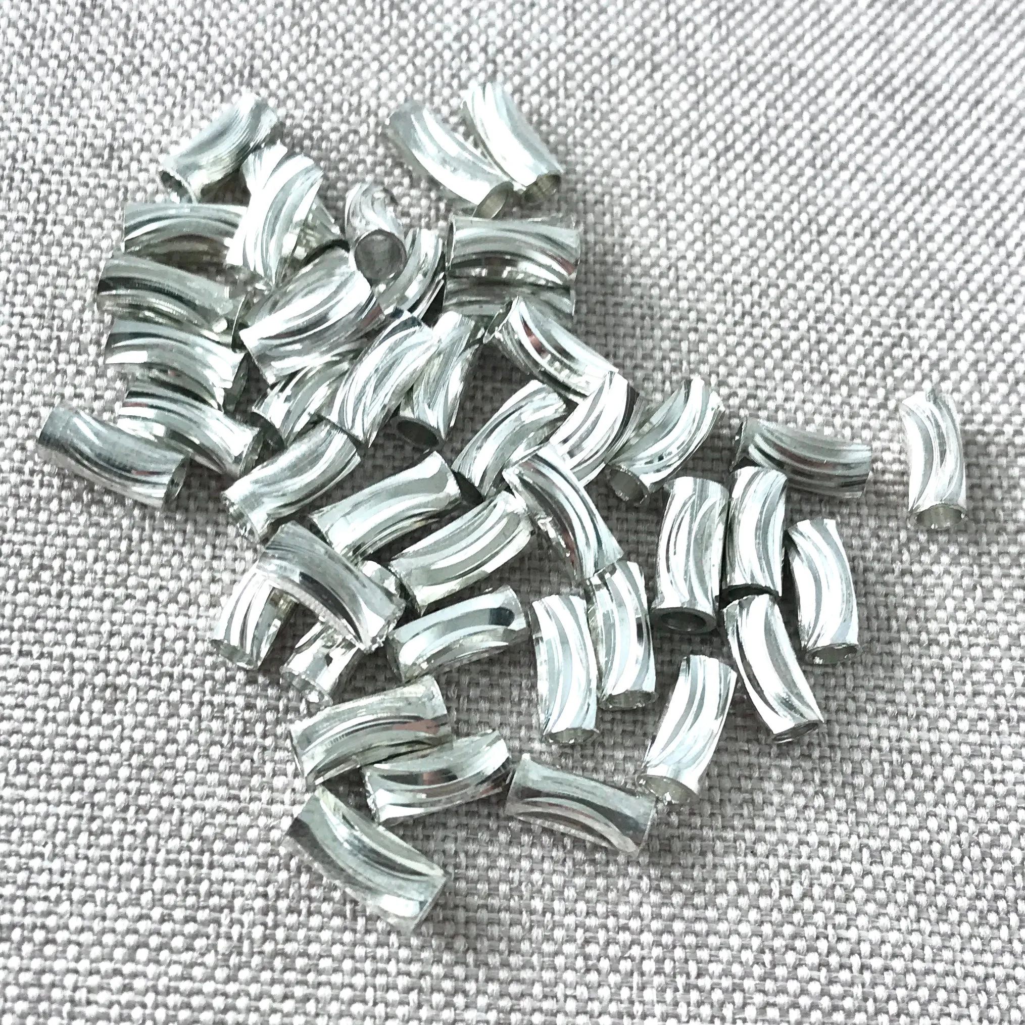 Silver Diamond Cut Tube Beads - 7mm x 3mm - Spacer Beads Metal Beads - Package of 45 Beads