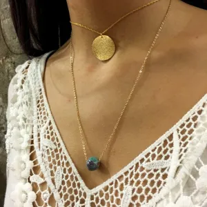 Simple Minimalist Gold Disc Layering Necklace.