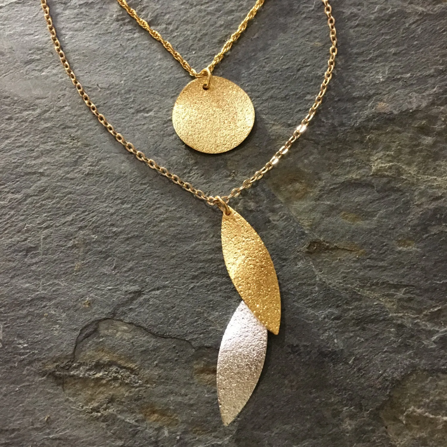 Simple Minimalist Gold Disc Layering Necklace.