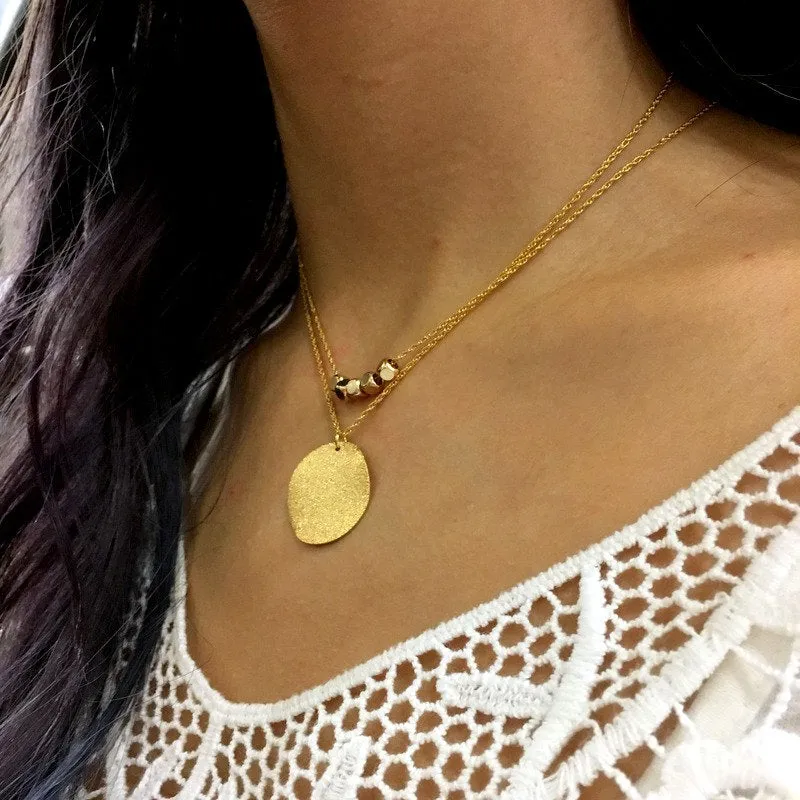 Simple Minimalist Gold Disc Layering Necklace.