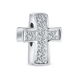 Simple Sparkling CZ Cross Charm Bead Communion & Weddings Sterling Silver Fit