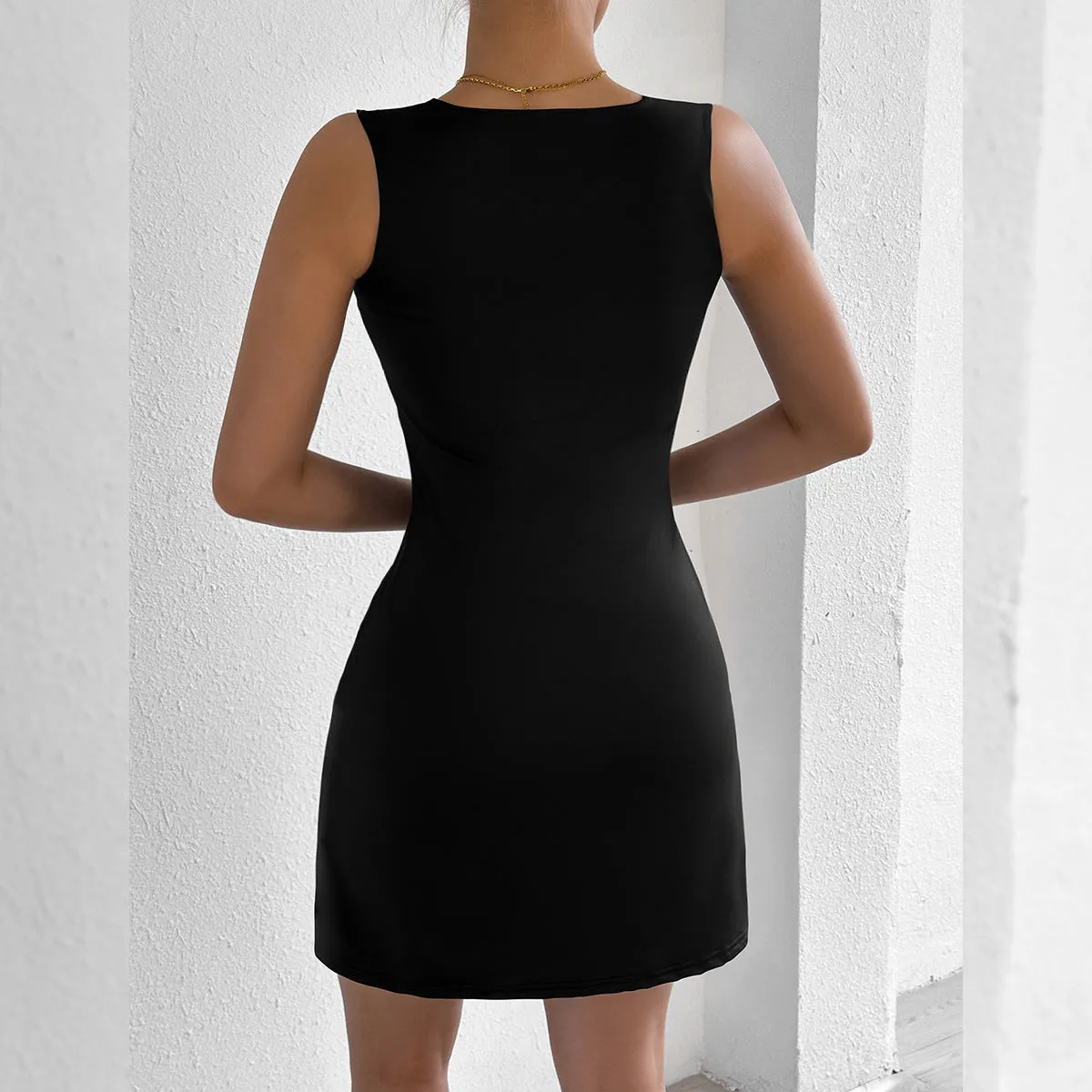 Sleek Square Neck Strap Dress with Slim Fit for a Sexy, Chic Look