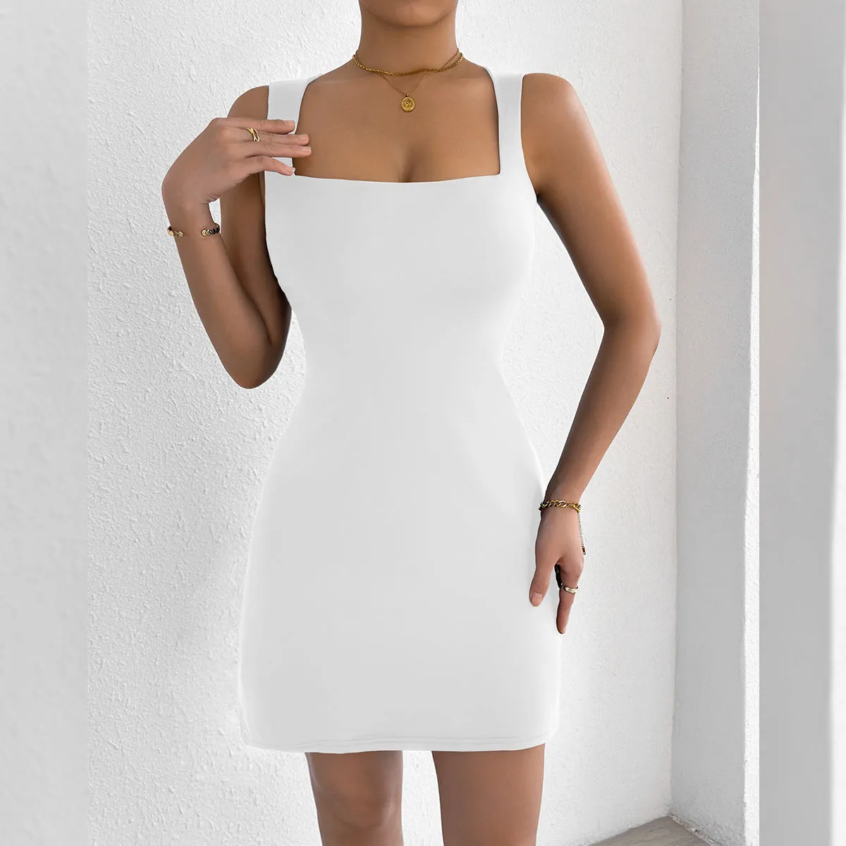 Sleek Square Neck Strap Dress with Slim Fit for a Sexy, Chic Look