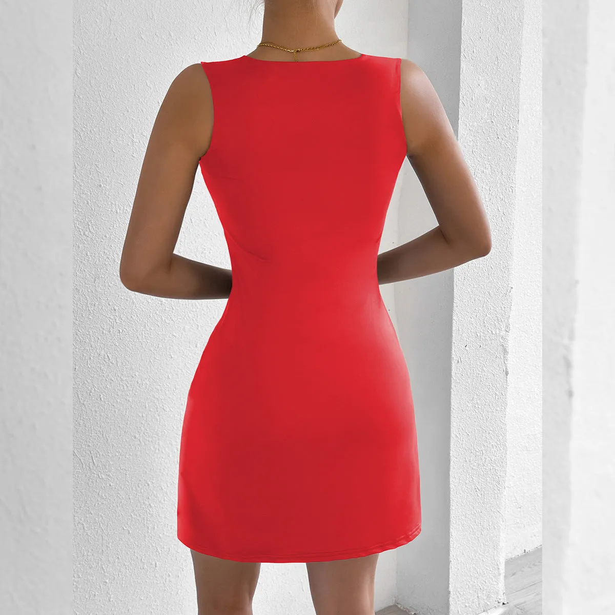 Sleek Square Neck Strap Dress with Slim Fit for a Sexy, Chic Look