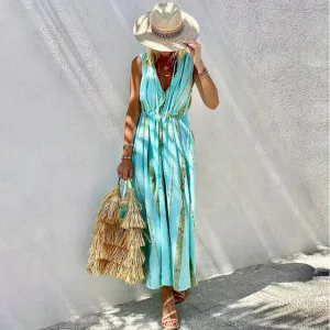 Sleeveless Boho Print Summer V-Neck Dress