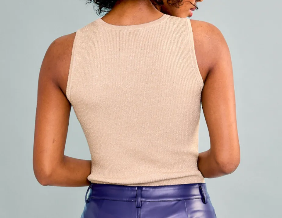 Sleeveless Metallic Ribbed Bodysuit