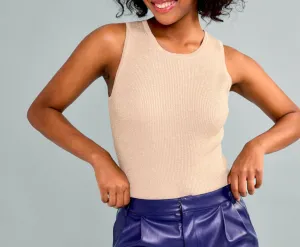 Sleeveless Metallic Ribbed Bodysuit