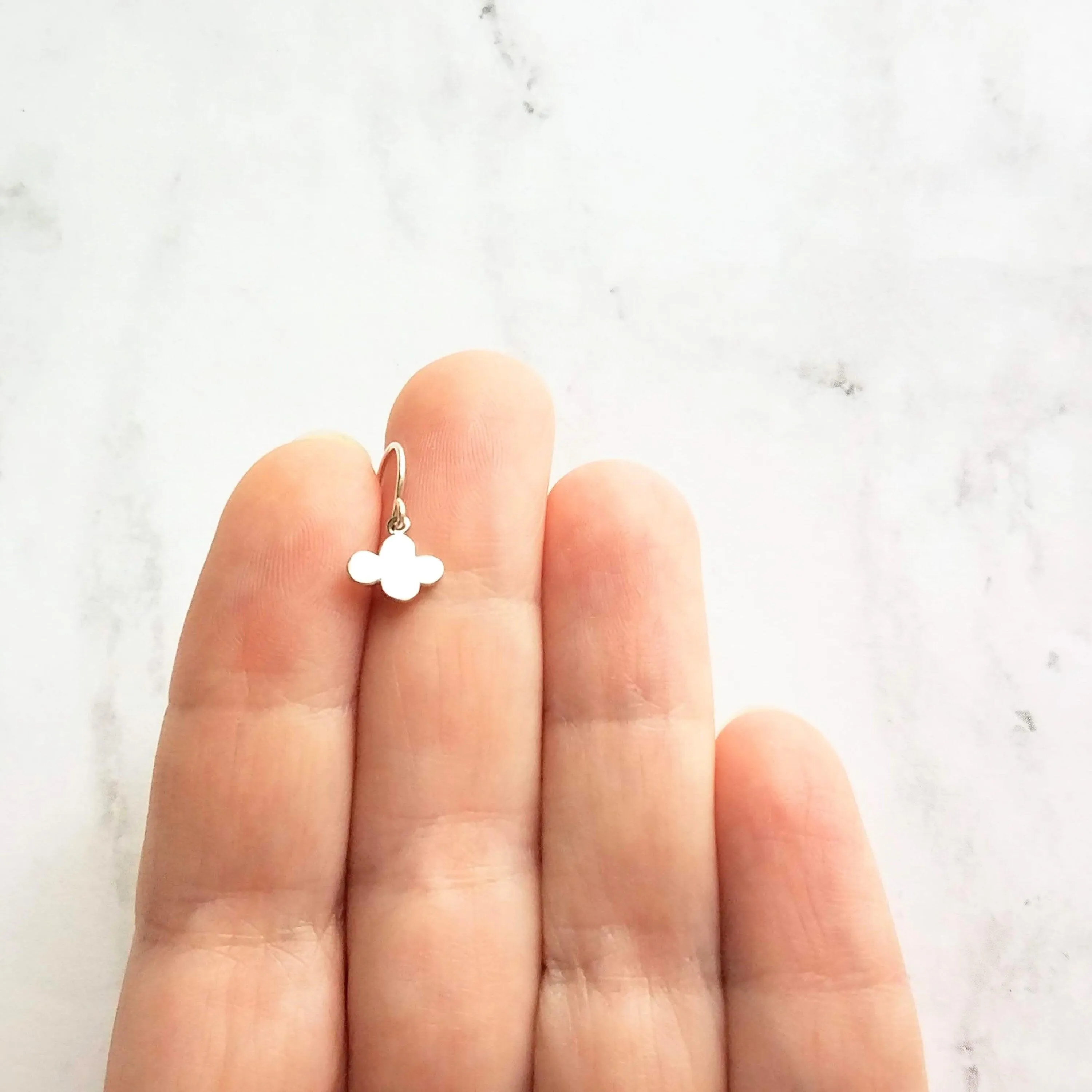 Small Cloud Earrings - very tiny silver puff cumulus charm dangles - upgrade to simple dainty .925 sterling hooks - rain storm weather gift