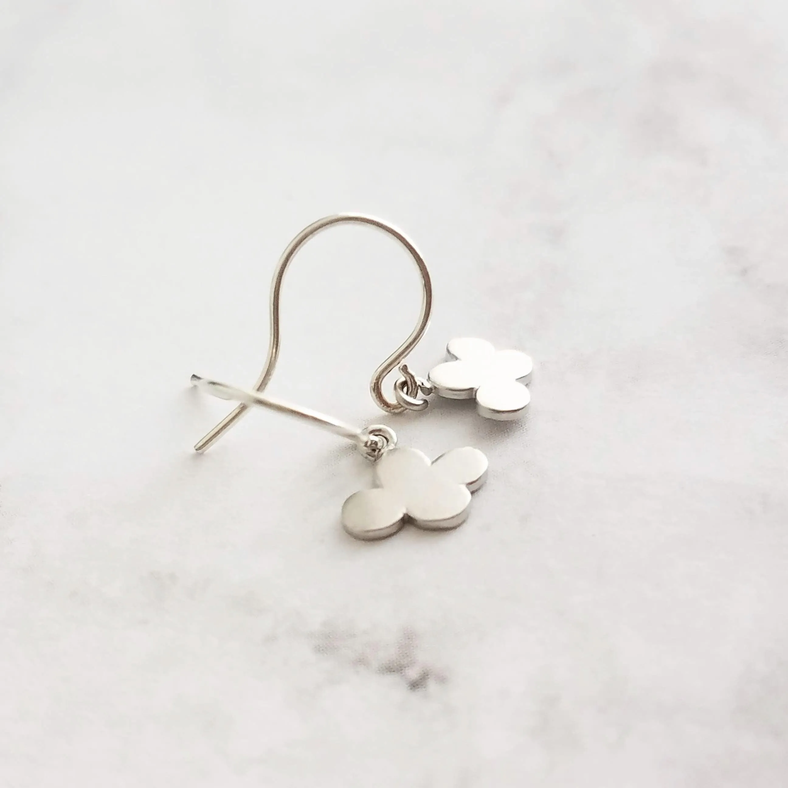 Small Cloud Earrings - very tiny silver puff cumulus charm dangles - upgrade to simple dainty .925 sterling hooks - rain storm weather gift
