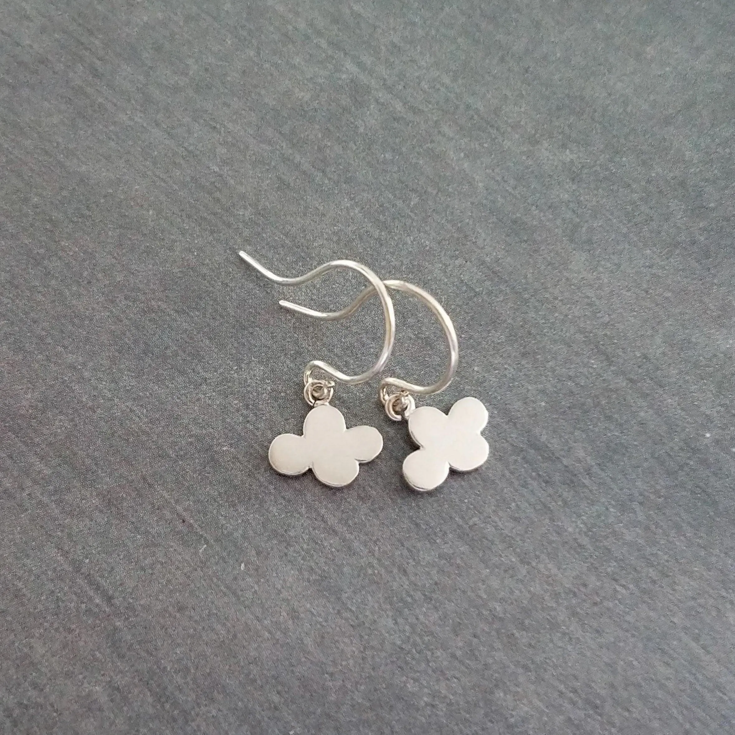 Small Cloud Earrings - very tiny silver puff cumulus charm dangles - upgrade to simple dainty .925 sterling hooks - rain storm weather gift