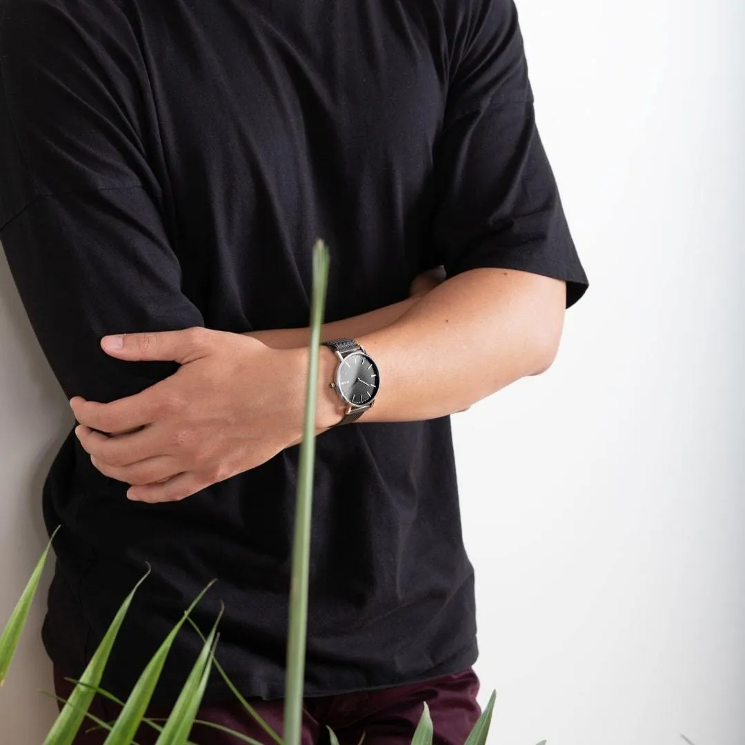 Solar Watch with Black & Rose Gold Dial   | Brown Vegan Leather Strap