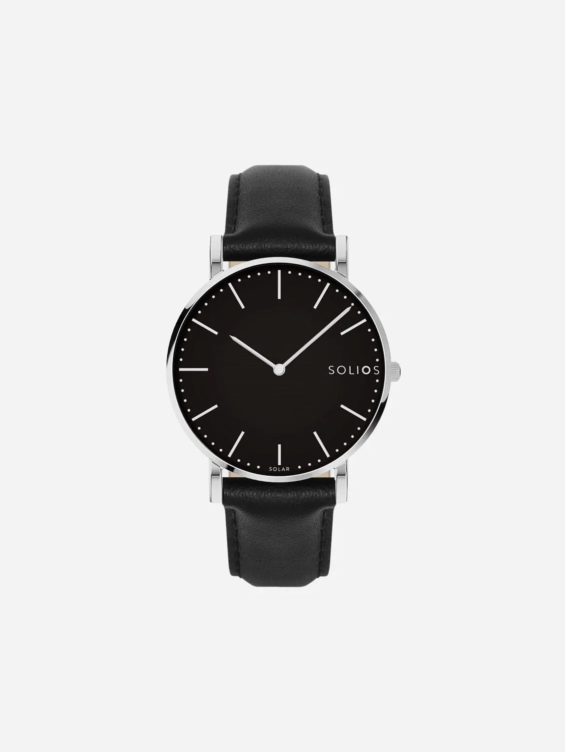 Solar Watch with Black & Silver Dial  | Black Vegan Leather Strap