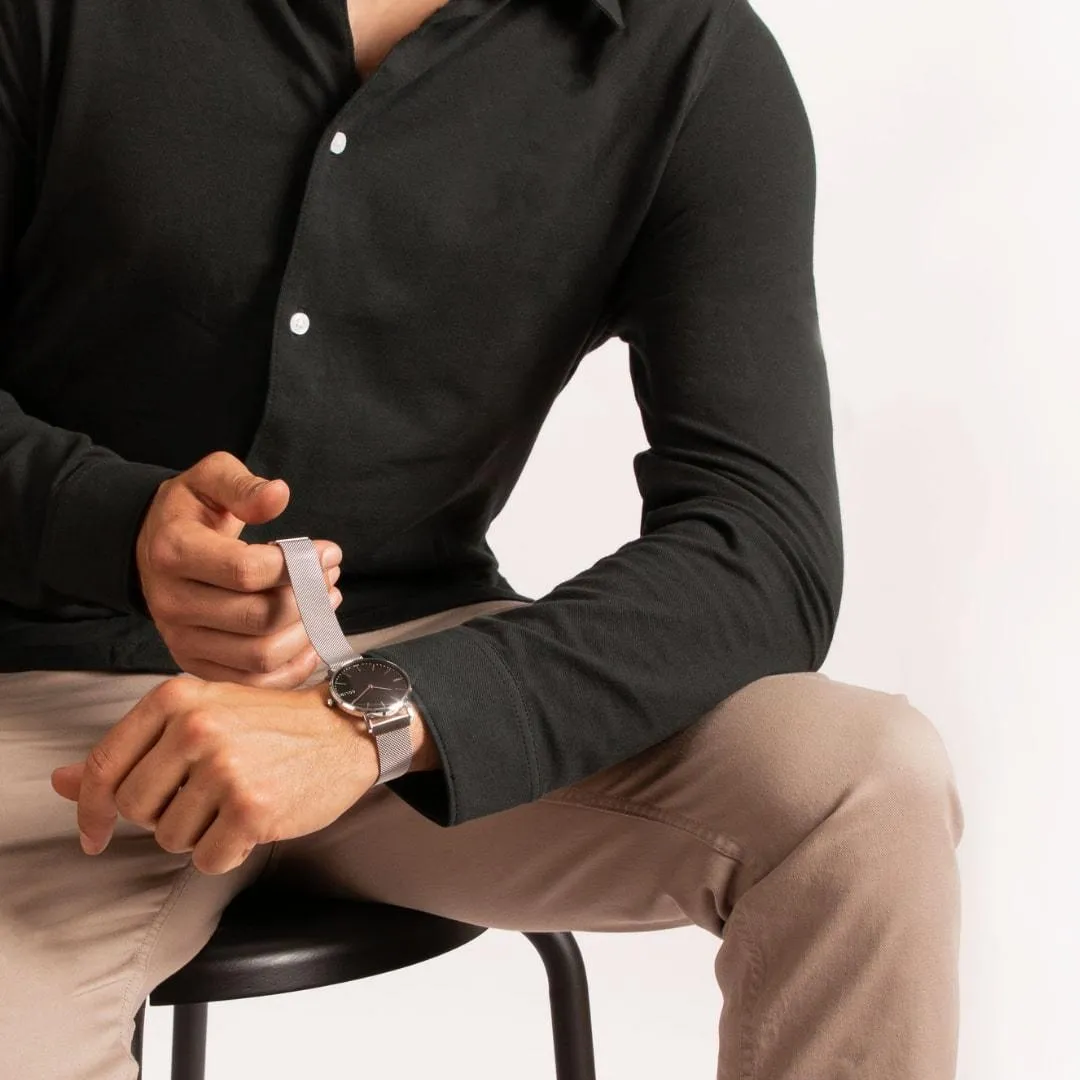 Solar Watch with Black & Silver Dial  | Black Vegan Leather Strap