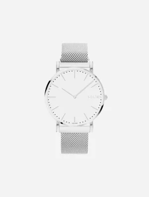 Solar Watch with White & Silver Dial | Silver Mesh Strap