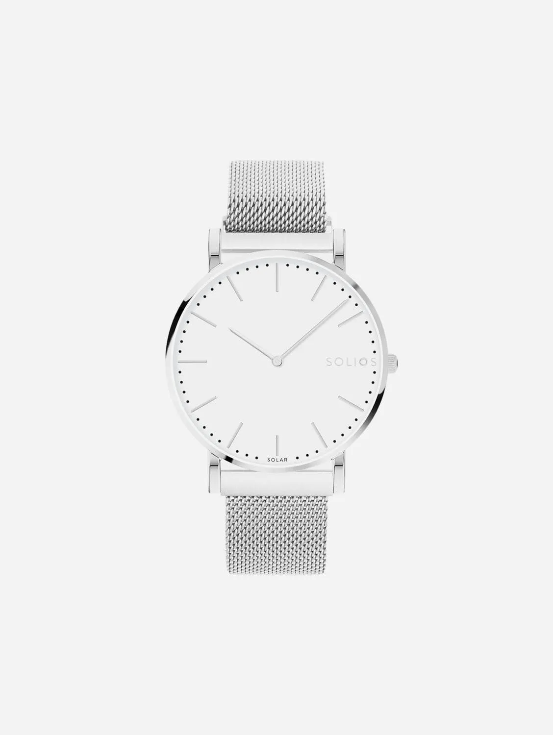 Solar Watch with White & Silver Dial | Silver Mesh Strap