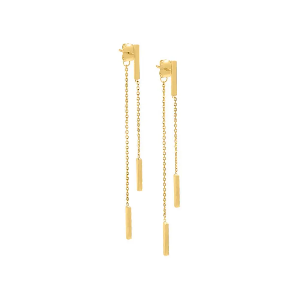 Solid Bar Chain Front Back Stud Earring 14K