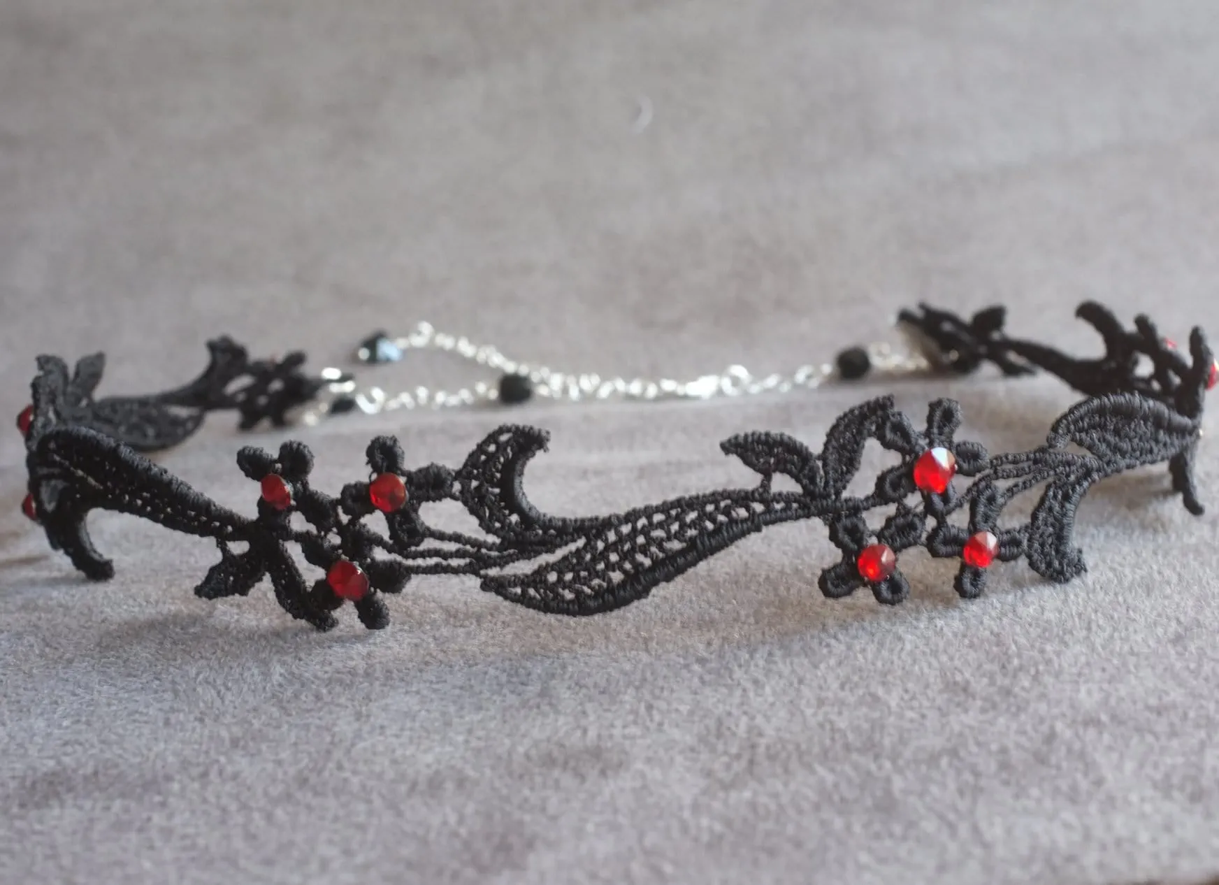Sophia Black and Red Sparkly Floral Choker