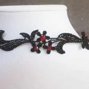 Sophia Black and Red Sparkly Floral Choker