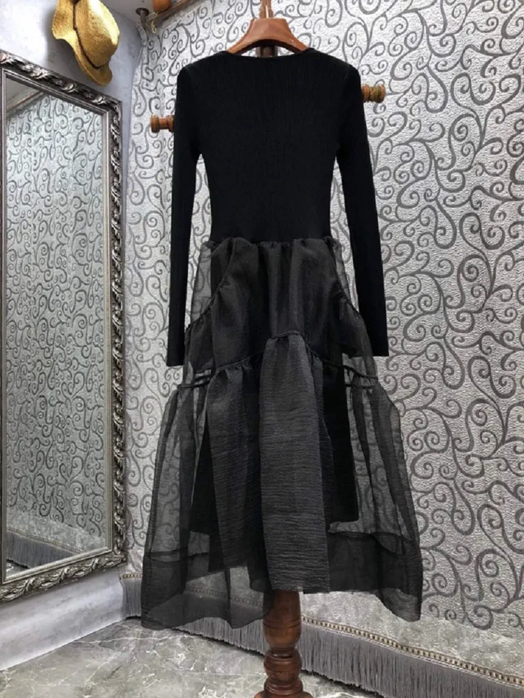 Spring Autumn Knitted Dress High Quality Women Sexy Square Collar
