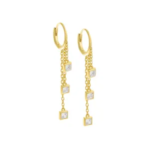 Square Bezel Multi Chain Drop Huggie Earring