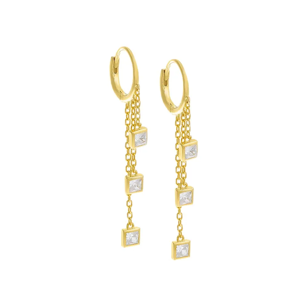 Square Bezel Multi Chain Drop Huggie Earring