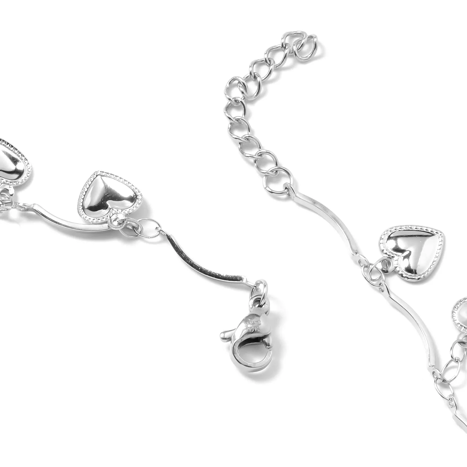 Stainless Steel Heart Charms Bar Link Necklace Chain (20 in)