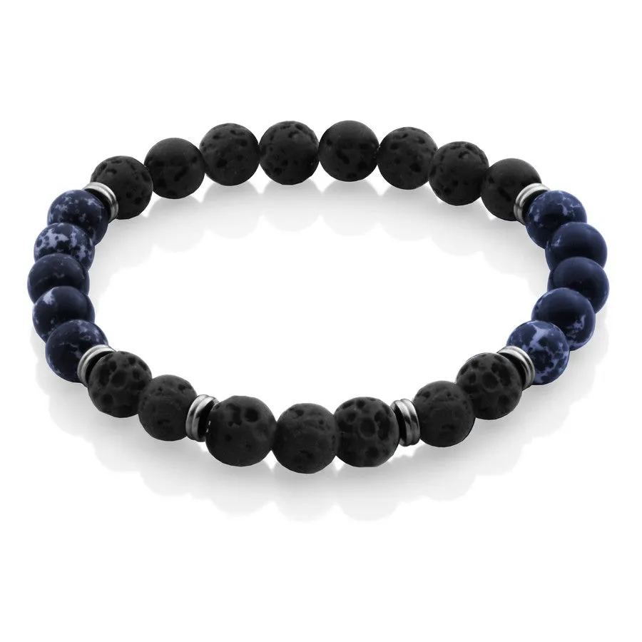 Steelx Lava and Blue Lapis Mens Beaded Bracelet
