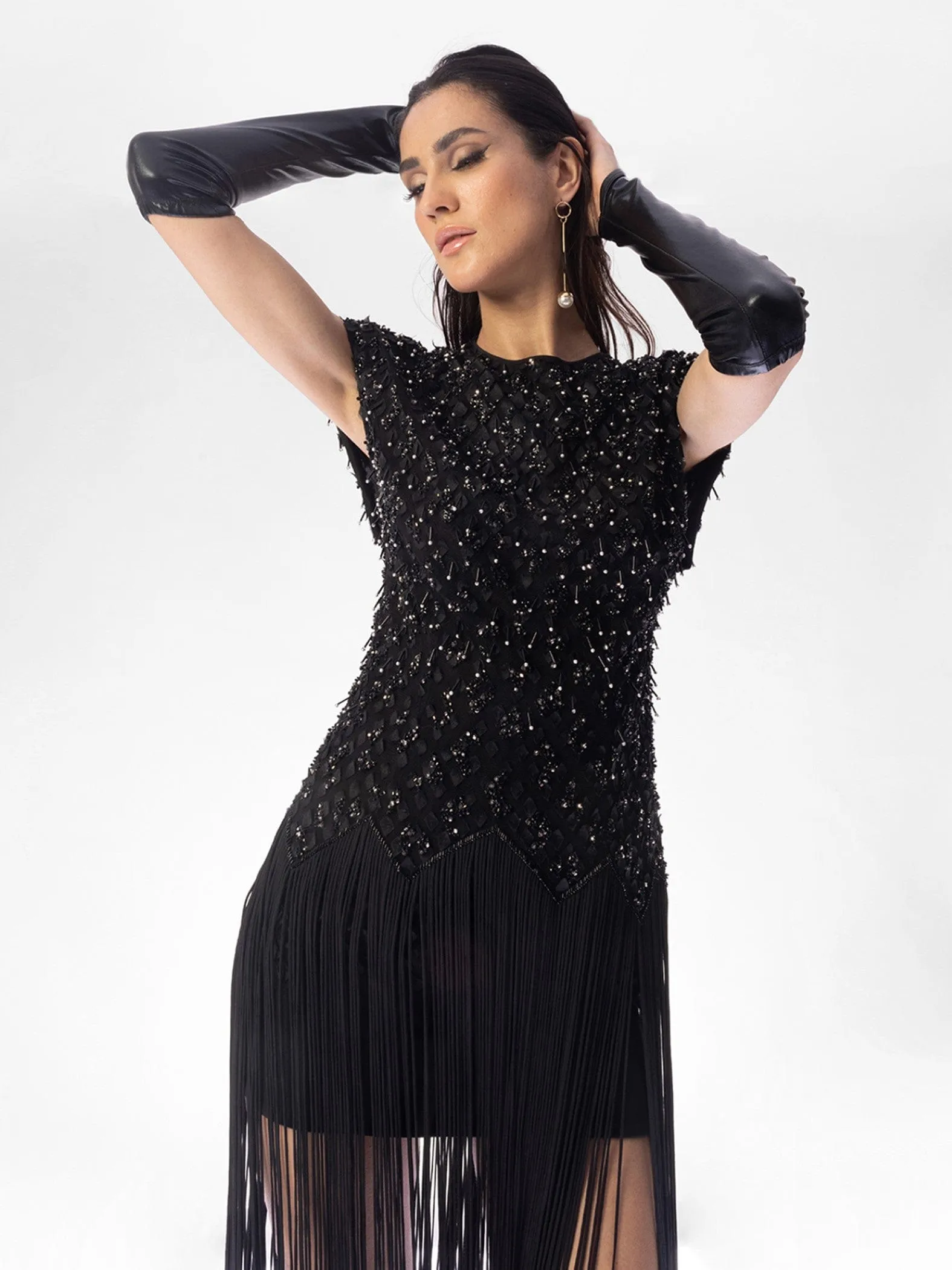 Stellar Black Fringe Dress