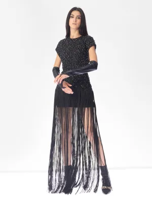 Stellar Black Fringe Dress