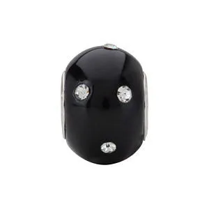 Sterling Silver 12x8mm Glass Jet Bead with Crystal Accents